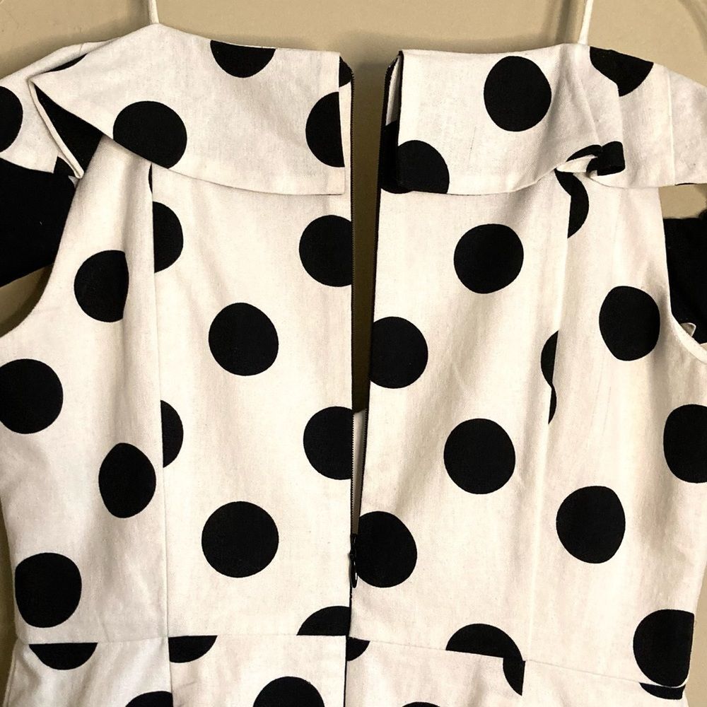 NICHOLAS Black Polka Dot on White Ruffled Midi Dress - Picture 12 of 16